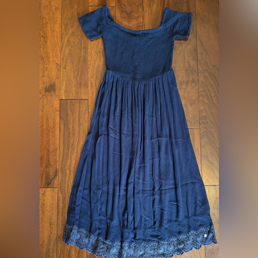 Roxy Off-Shoulder Navy Blue Maxi Dress